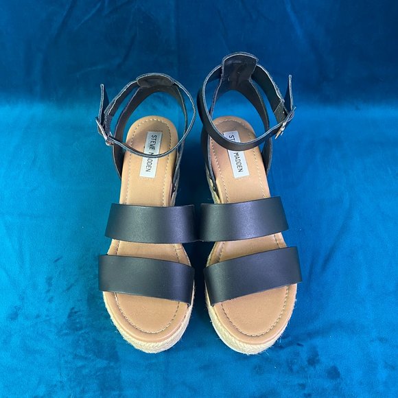 Steve Madden Janica Platform Espadrille Sandal Black/Tan - Picture 3 of 11